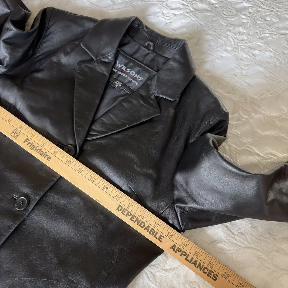 Vtg Wilsons Black Soft Leather Blazer Jacket Women S Tailored Career Y2K Classic